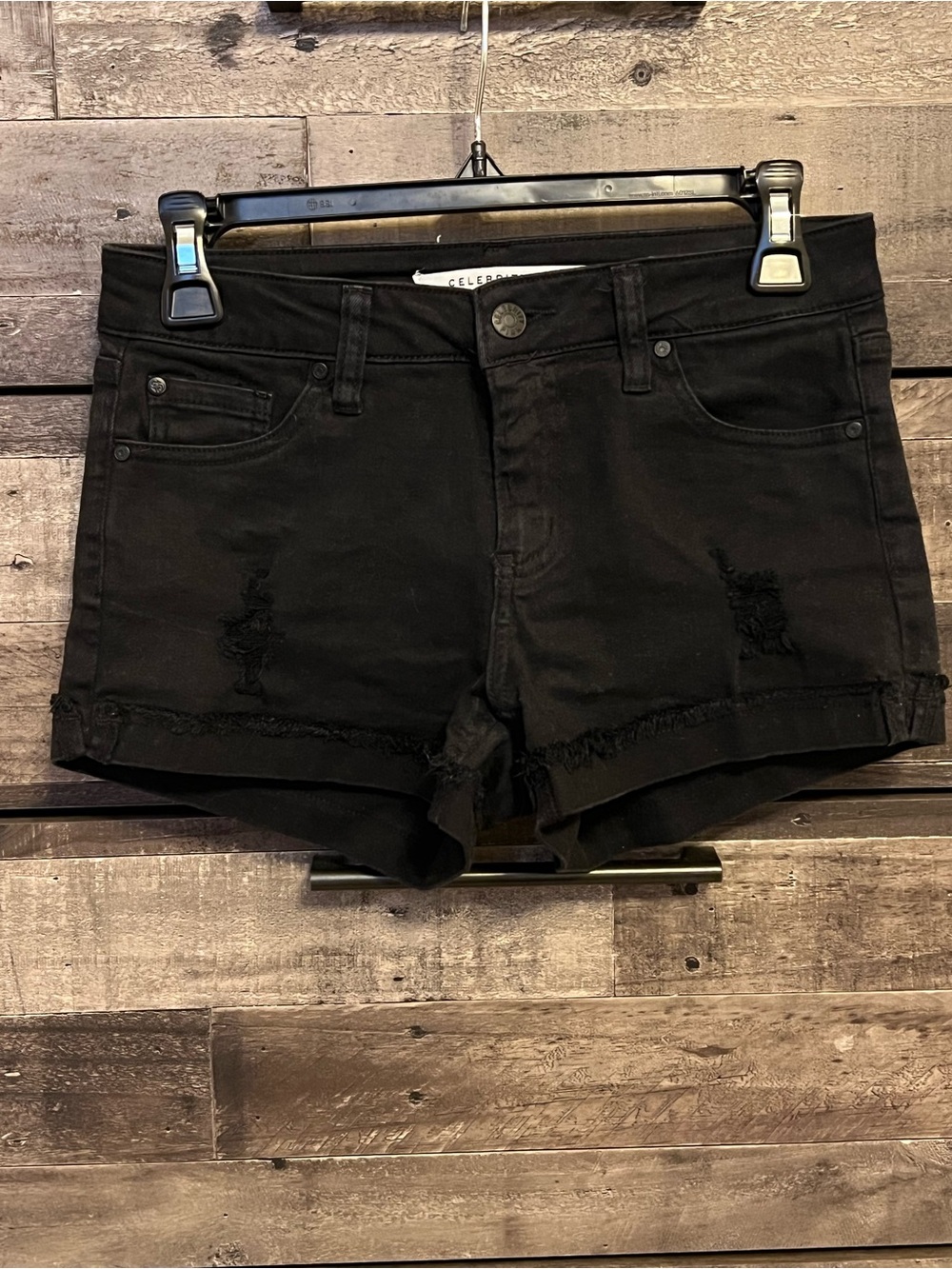 Celebrity Pink Black Distressed Cuffed Denim Shorts - Size 3
